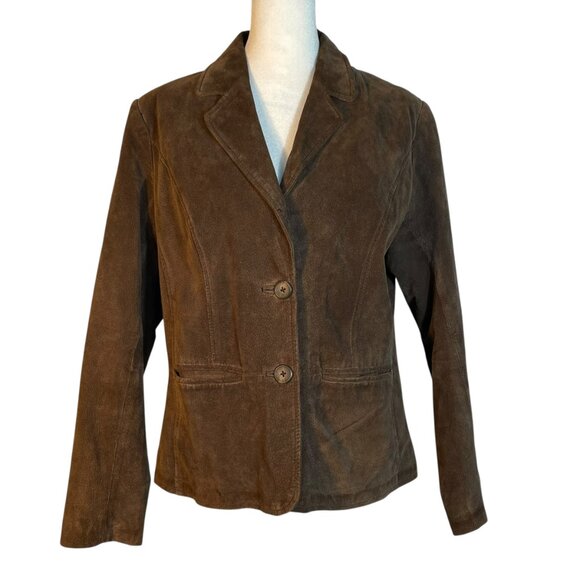 100% Suede Leather Blazer Jacket Chocolate Brown Petite L – Y2K Style Classic - Picture 11 of 11
